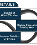 Four Pack Black Polycarbonate Wheel Hub Centric Rings displaying features to reduce vibration and bearing wear for trucks SUVs vans.