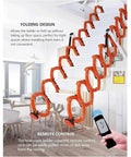 Electric Attic Ladder Remote Control Pull Down Folding Loft Stairs in action with remote control and orange telescopic design.