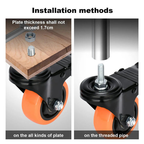 Hella Smooth Rolling Heavy Duty 3 Inch Stem Casters With 3/8-16 Thread And Dual Lock Brakes installation methods on plate and threaded pipe