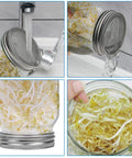 No Fuss All In One Sprouting Jar Kit With Wide Mouth Quart Mason Jars, Stainless Steel Sprout Lids, growing alfalfa sprouts view