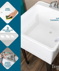 Heavy Duty Plastic Laundry Tub Featuring A Spacious 21 Gallon Basin With Sturdy Adjustable Freestanding Frame And Sleek Two Handle Faucet for easy cleaning.