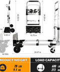 3 In 1 Convertible Hand Truck Folding Aluminum Dolly Cart With 2 Straps, Easy Setup And Smooth Transition Between Modes, Lightweight Yet Built Tough For Moving Boxes, Appliances, And Heavy Loads At Home, Workshop, Or Garage. shown folded and open, 600 lb capacity
