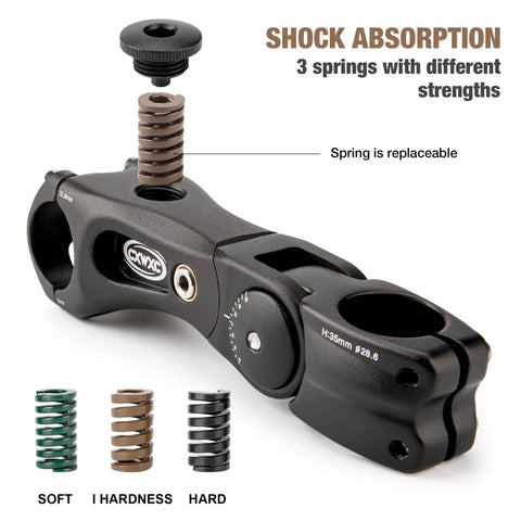 Image of suspension bike stem riser with 31.8mm clamp featuring adjustable springs for mountain gravel road and city rides comfort.