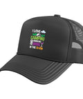 Road Trip Ready RV Trucker Hat For Camping And Wine Lovers With Adjustable Mesh Back In Black Five Panel Cap With Structured Foam Front