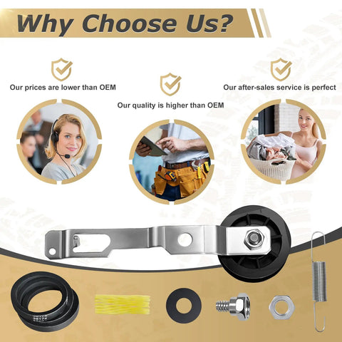 Washer Idler Pulley And Lever Belt Kit For Alliance And Speed Queen Washers Replacement Part 2020782 AP4489045 Includes Idle Lever Assembly And Spring And Agitation And Rotation Belt For Easy Replacements. metal pulley kit with belt and spring