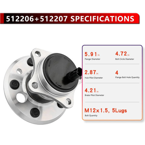Rear Wheel Hub Bearing Assembly Pair For Toyota Avalon 2005-2012, Camry 2002-2011, ES300 2002-2003, OE quality specifications