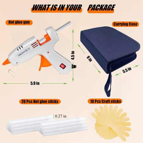 Fast Preheating Mini Glue Gun Kit With Carrying Case And 30W Hot Melt Gun 20 Premium Glue Sticks And 10 Wood Craft Sticks layout