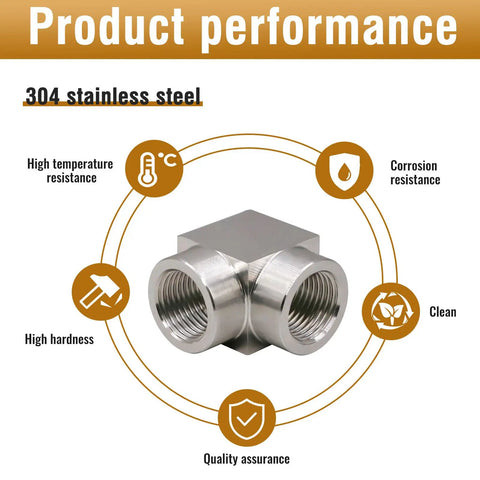 3/8 NPT Female 90 Degree Stainless Steel Elbow Fitting Forged High Pressure Connector 304 Stainless Heavy Duty, image shows product performance and qualities.