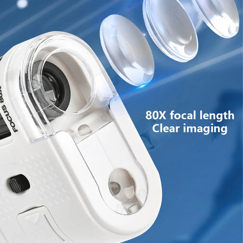 Pocket Sized Digital Microscope With 1000X Magnification And Built In LED Light For Close Up Viewing Of Tiny Subjects Like Fabric Weave Leaves And Electronics In A Compact Grab And Go Gadget, white plastic lens
