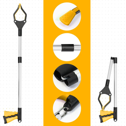 32 Inch Foldable Reacher Grabber With Strong Magnetic Tip Yellow For Seniors Disabled And Post Surgery Recovery A Handy Long Reach Tool For Easy Cleanups Trash Pickup And Hard To Reach Tasks No More Dirty Hands Cleanups