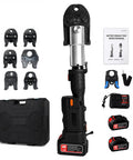 18V Cordless Electric Pipe Crimping Tool With Brushless Hydraulic Motor, 60KN Max Force, Includes 6 Jaws, instruction manual and accessories.