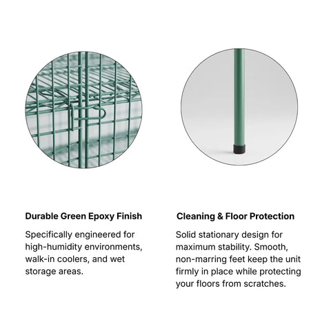 Durable green epoxy finish of Rock Solid Commercial Grade Metal Wire Mesh Security Cage Kit With Green Epoxy Coating for wet storage.