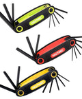 25 Piece Folding Allen Wrench Set With SAE Torx And Metric Hex Keys, Heat Treated Chrome Vanadium Steel, Rust Resistant Black Oxide Finish shown.