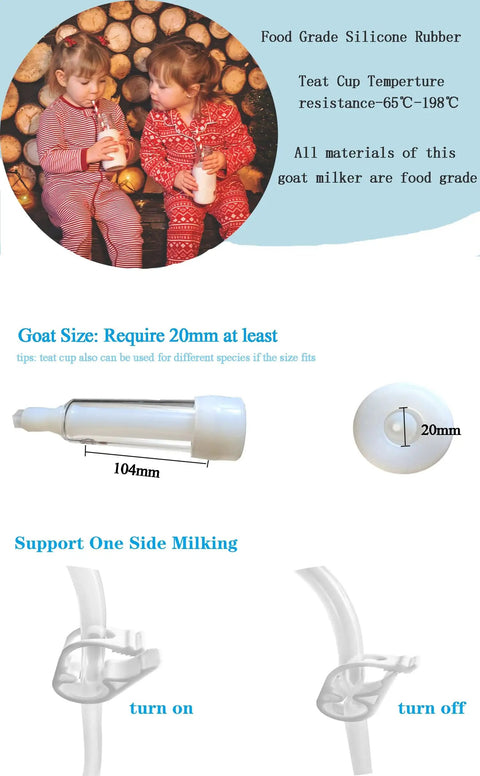 Portable Electric Goat Milking Machine Auto Milker With 3L Stainless Steel Bucket, Fast Daily Milking For Goats And Sheep, Gentle Yet Efficient, A Real Time Saver For Small Farms And Home Use, 20mm silicone teat cup