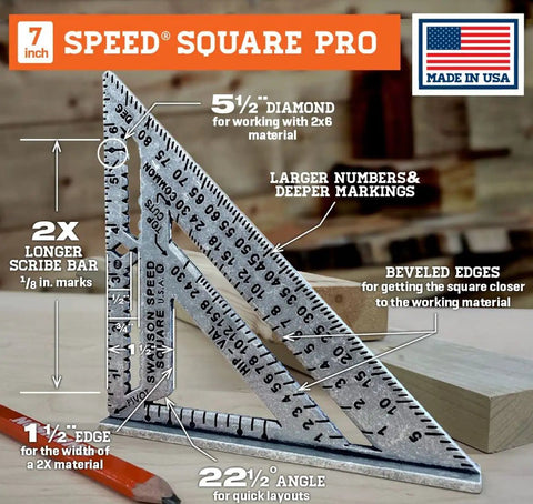 Kill Precision Work With This 7 Inch Speed Square Layout Tool, metal with beveled edges for accurate framing cuts and markings.
