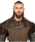 Medieval Leather Pauldron Shoulder Armor For Viking Knight Cosplay Larp Ren Faire Costume Brown Faux Leather With Collar Buckle Durable Realistic Texture Totally Boss Quality