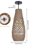 Boho Rattan Pendant Light Fixture, Mini Farmhouse Natural Chandelier, handwoven wicker with light bulb interface, 35cm height