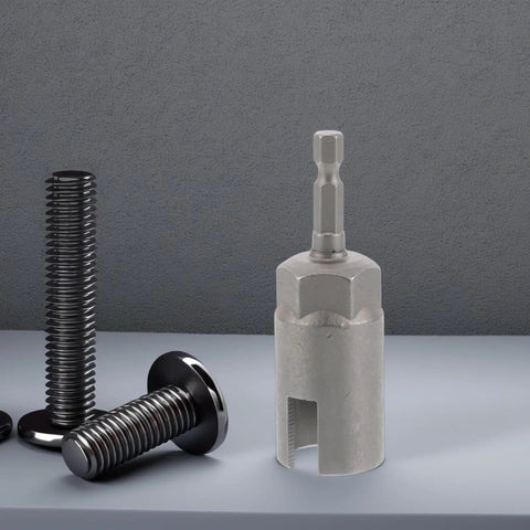 Hex Shank Slotted Wing Nut Socket Wrench For Hurricane Shutters And Panel Nuts A Sweet Upgrade, next to bolts on gray surface.
