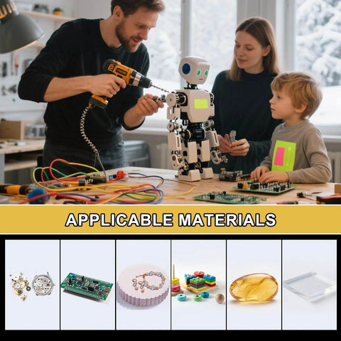 Family using drill on robot with 10 Pack 2mm Micro Drill Bits With One Eighth Inch Shank Carbide Tungsten Steel 135 Degree Point