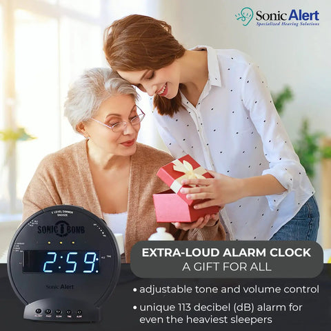 Heavy Duty Alarm Clock For Stubborn Sleepers With Rock Solid Bed Shaker Glaring Red Strobe Lights Serious Sonic Punch Adjustable Dual Morning Wake Calls With Backup Battery Reserve