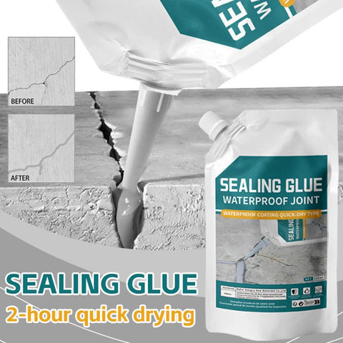 DIY Concrete Crack Filler Sealant That Dries Fast And Bonds Strong For Quick Waterproof Leaks Fix Self Leveling Cement Grout Reusable Repair Adhesive For Roofs Walls And Bathrooms package next to demonstrating crack sealing on concrete