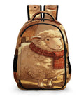 Scarf Sheep Printed Unisex Backpack With Large Capacity Everyday Daypack, showing front design and durable polyester material.