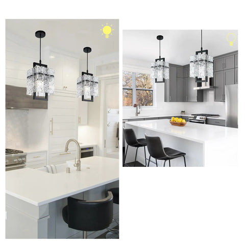 Dope Black Crystal Pendant Light For Kitchen Island With Handcrafted Water Ripple Glass Chandelier, Modern Elegant Adjustable Pendant Lighting For Dining Room And Bedroom, E12 Bulb Base, L6.5in x H11.8in