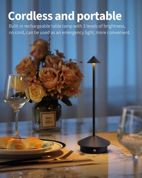 Go Anywhere Cordless Table Lamp Set Of 2 With Portable LED Desk Lamps And A 5000mAh Rechargeable Battery on dining table
