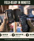 Cellular Trail Camera Bundle With Tree Mount Offering 36Mp Photos And 720P Video, user scanning QR code for setup.