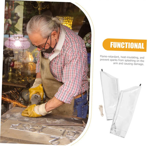 Heavy Duty Aluminum Foil High Heat Resistant Arm Sleeves Sweat Free Adjustable Breathable Guard Shields For Mechanics Hot Shop Work Lab Safety And Backyard Grills worn by man grinding metal in workshop.