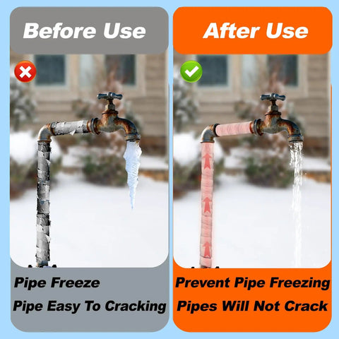 Comparison of outdoor pipe before and after using All Season Outdoor Pipe Insulation Wrap 2 Inch Wide By 33 Foot Self Adhering Foam Tape