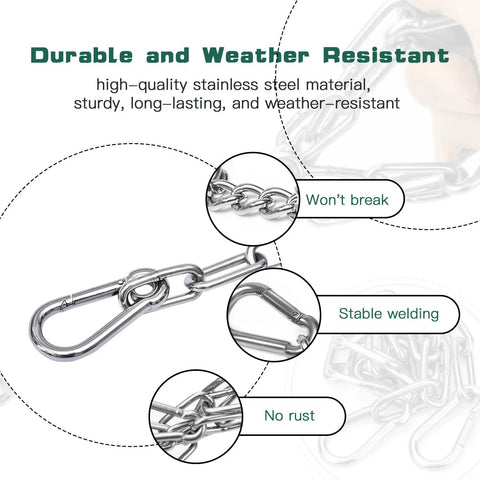 Beefy Stainless Steel Gate Chain Lock 24 Inch With Double Ended Carabiners For Outdoor Fences And Metal Gates Secure Gate Latches
