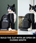 Dope Tuxedo Cat Building Set And Adult Craft Kit For Killer Home Decor Super Slick Display Figure showcasing open and closed mouth options.