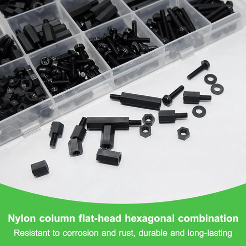 610 Piece M3 Black Nylon Spacer Standoff Kit With Male And Female Spacers Screws And Nuts For PCB Motherboard Raspberry Pi Hats And Circuit Boards Mounting Hardware For DIY Projects, black nylon spacers and screws in organizer