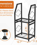 Two Tier Firewood Rack With 3 Hanging Hooks Heavy Duty Steel Wood Holder, dimensions labeled, 15.7 x 11.8 x 31.9 inches