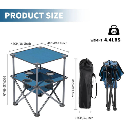 Foldable Camping Table With Built In Cup Holders And Food Basket Ultra Lightweight Square Outdoor Picnic Table dimensions and travel bag