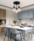 Dope 3-Light Glass Mason Jar Pendant Lights for kitchen island with farmhouse style and close-to-ceiling mount