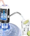 Electric 5 Gallon Water Dispenser Pump Portable USB Rechargeable with stainless steel spout pouring water into glass