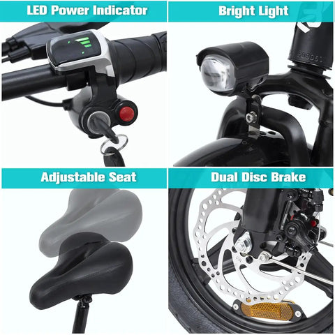 Mini Foldable Electric Bike For Adults And Teens With 400W Peak Motor 20 MPH Top Speed 25 Mile Range 14 Inch Compact Frame Lightweight 46 Lb City Commuter Black