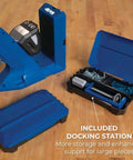 Top Shelf Pocket Hole Jig 720 Pro With Killer 20 Volt Cordless Drill Driver Combo Kit, features docking station and hardware storage.