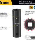 9-Piece 1/4-Inch Drive Deep Impact Socket Set with 6-Point Metric Sizes 6 to 14mm Plus 1/4-Inch Hex to Square Wobble Adapter