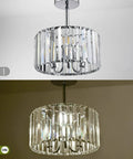 Industrial Chrome Crystal Drum Ceiling Light Three Light Fixture With Dope Modern Look Close To Ceiling Semi Flush Mount On Off View