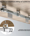 Eight Wheel Trolley Assembly For Unistrut Channel Track 1.625 Inch Wide installed on ceiling showing sliding rail system