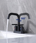 4 Inch Centerset Matte Black Bathroom Faucet With Two Handles High Arc Swivel Spout Pop Up Drain Assembly And Water Supply Lines