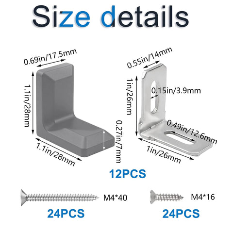 Gray Furniture Anti Tip Anchors 12 Pack For Wall Attachment with size details and screws