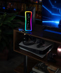 GX150C2 Gaming UPS Battery Backup And Surge Protector With RGB Lighting, 1500VA 1000W, 13 Outlets, USB-C Charging, on desk