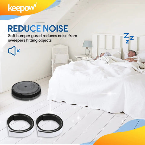 Replacement Soft Bumper Guard For IRobot Roomba 600 700 800 Series And Neato Robot Vacuums atop a clean floor near a sleeping person.