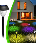 8 Pack Solar Pathway Lights Outdoor Color Changing and Bright Warm White LEDs illuminating a garden at night