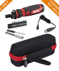 Tough As Nails Protective Travel Case For Twist 2.0 Rechargeable 4V Cordless Screwdriver Tool Organizer Bag With Zippered Mesh Storage Pocket And Comfort Grip Handle, black and red fabric design.