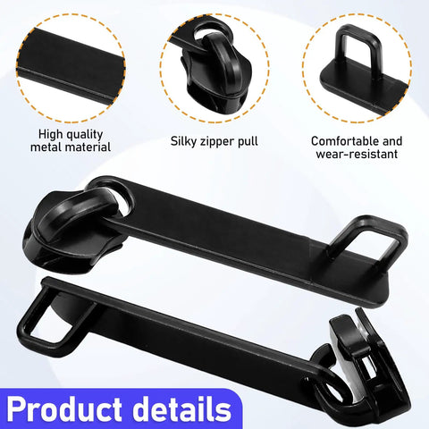Universal Zipper Slider Replacement Kit For Luggage And Gear Ten Piece Set With Double Layer Pull Tabs, close-up view